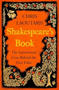 book cover for Shakespeare’s Book with an orange background and a large sprawling tree containing fruit that creates a border around the title