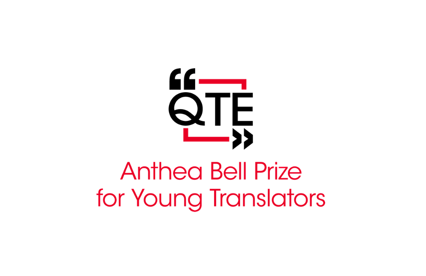 ogo for Anthea Bell Prize with QTE in a red square with two kinds of quotation marks and the text 'Anthea Bell Prize for Young Translators' in red underneath