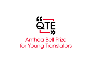 ogo for Anthea Bell Prize with QTE in a red square with two kinds of quotation marks and the text 'Anthea Bell Prize for Young Translators' in red underneath