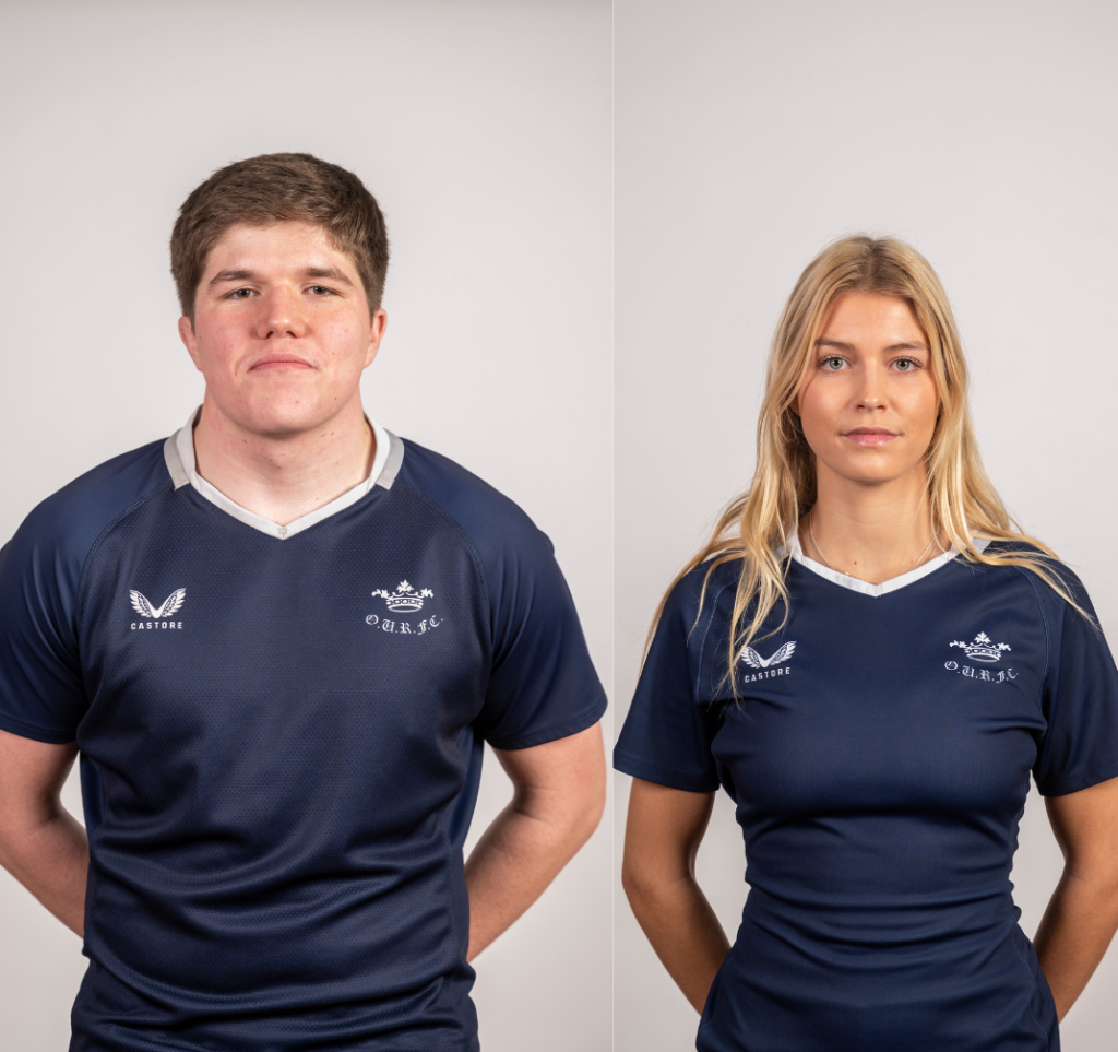 Chloe-Marie Hawley and Harry Pratt profile photos. They are looking to camera and wearing rugby kit.